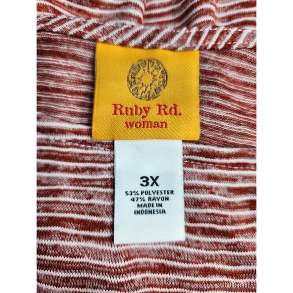 Ruby Rd Women's Plus Size 3X Top Blouse Crewneck 3/4 sleeve Brown Striped -25 - Picture 9 of 9